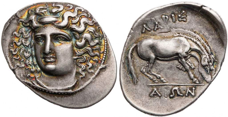 THESSALIEN LARISSA
 AR-Drachme 356-342 v. Chr. Vs.: Kopf der Nymphe Larissa fas...