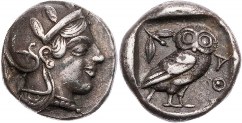 ATTIKA ATHEN
 AR-Drachme 450-420 v. Chr. Vs.: Kopf der Athena mit Helm und Lorb...