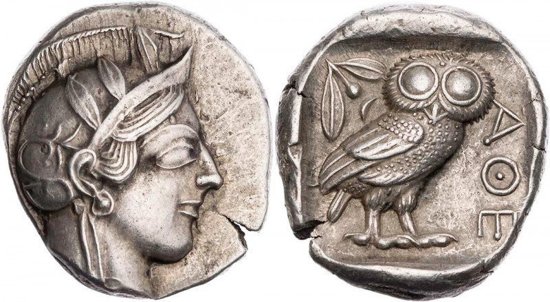 ATTIKA ATHEN
 AR-Tetradrachme 430-412 v. Chr. Vs.: Kopf der Athena mit Helm und...