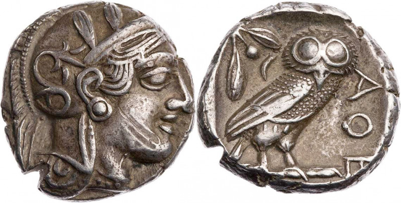 ATTIKA ATHEN
 AR-Tetradrachme 430-412 v. Chr. Vs.: Kopf der Athena mit Helm und...
