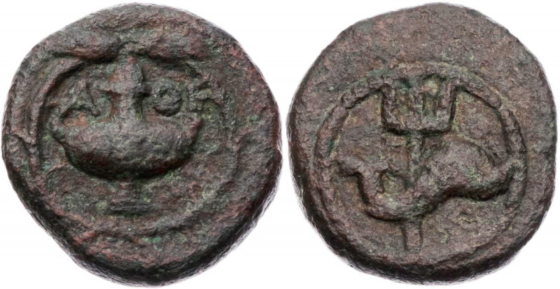 ATTIKA ATHEN
 AE-Dichalkon 75-40 v. Chr. Vs.: Delphin n. r., dahinter Dreizack,...