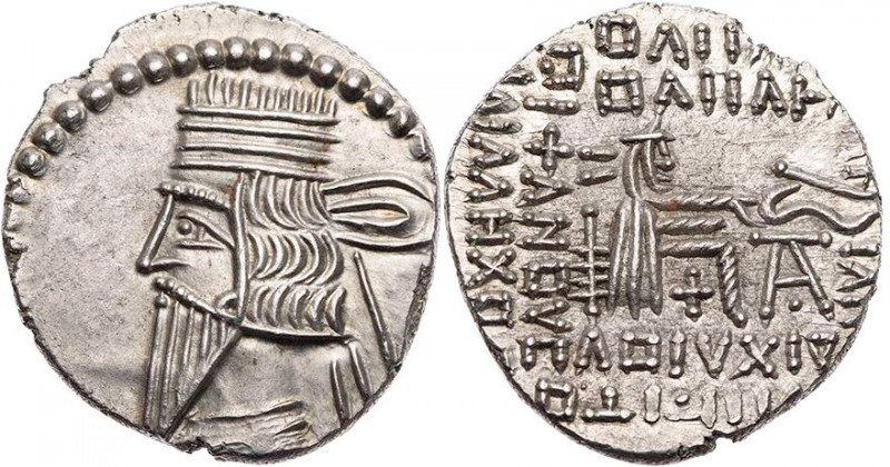 PARTHER, KÖNIGREICH DER ARSAKIDEN
Vologases III., 105-147 n. Chr. AR-Drachme Ek...
