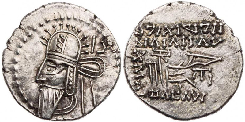 PARTHER, KÖNIGREICH DER ARSAKIDEN
Vologases VI., 208-228 n. Chr. AR-Drachme Ekb...