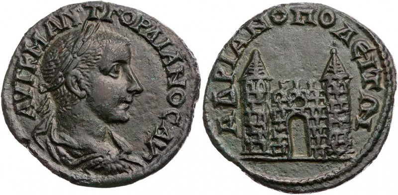 THRAKIEN HADRIANOPOLIS
Gordianus III., 238-244 n. Chr. AE-Diassarion Vs.: gepan...