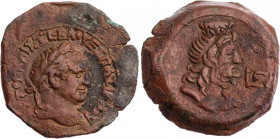 ÄGYPTEN ALEXANDRIA
Vespasianus, 69-79 n. Chr. AE-Diobol 73/74 n. Chr. (= Jahr 6) Vs.: Kopf mit Lorbeerkranz n. r., Rs.: Büste des Serapis mit Kalatho...