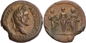 ÄGYPTEN ALEXANDRIA
Antoninus Pius, 138-161 n. Chr. AE-Drachme 144/145 n. Chr. (= Jahr 8) Vs.: Kopf mit Lorbeerkranz n. r., Rs.: Apollon Didymaios ste...