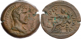 ÄGYPTEN ALEXANDRIA
Antoninus Pius, 138-161 n. Chr. AE-Drachme 149/150 n. Chr. (= Jahr 13) Vs.: drapierte Büste mit Lorbeerkranz n. r., Rs.: Dikaiosyn...