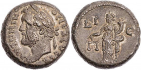 ÄGYPTEN ALEXANDRIA
Antoninus Pius, 138-161 n. Chr. BI-Tetradrachme 151/152 n. Chr. (= Jahr 15) Vs.: Kopf mit Lorbeerkranz n. l., Rs.: Dikaiosyne steh...