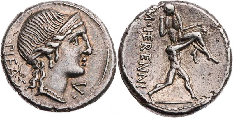 RÖMISCHE REPUBLIK
M. Herennius, 108/107 v. Chr. AR-Denar Rom Vs.: PIETAS (z. T....