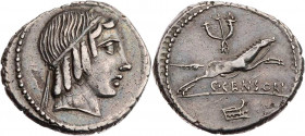 RÖMISCHE REPUBLIK
C. Marcius Censorinus, 88 v. Chr. AR-Denar Rom Vs.: Kopf des Apollo mit Tänie n. r., Rs.: Pferd springt n. r., darunter C· CENSORI,...