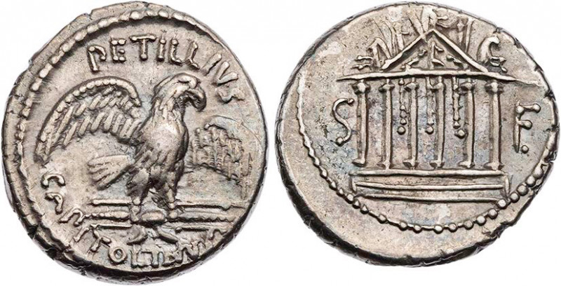 RÖMISCHE REPUBLIK
Petillius Capitolinus, 41 v. Chr. AR-Denar Rom Vs.: PETILLIVS...