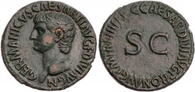 RÖMISCHE KAISERZEIT
Germanicus, gest. 19 n. Chr., geprägt unter Caligula, 37-41 n. Chr. AE-As 40/41 n. Chr. Rom Vs.: GERMANICVS CAESAR TI AVG F DIVI ...