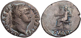 RÖMISCHE KAISERZEIT
Nero, 54-68 n. Chr. AR-Denar 65/66 n. Chr. Rom Vs.: NERO CAESAR AVGVSTVS, Kopf mit Lorbeerkranz n. r., Rs.: SALVS, Salus thront m...