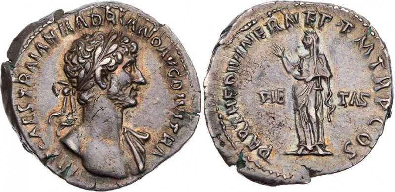 RÖMISCHE KAISERZEIT
Hadrianus, 117-138 n. Chr. AR-Denar 117 n. Chr. Rom Vs.: IM...