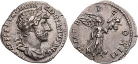 RÖMISCHE KAISERZEIT
Hadrianus, 117-138 n. Chr. AR-Denar 120-121 n. Chr. Rom Vs.: IMP CAESAR TRAIAN H-ADRIANVS AVG, drapierte Büste mit Lorbeerkranz n...