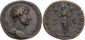 RÖMISCHE KAISERZEIT
Hadrianus, 117-138 n. Chr. AE-Dupondius 121 n. Chr. Rom Vs.: IMP CAESAR TRAIAN HADRIANVS AVG P M TR P COS III, drapierte Büste mi...