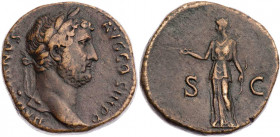 RÖMISCHE KAISERZEIT
Hadrianus, 117-138 n. Chr. AE-As 137-138 n. Chr. Rom Vs.: HADRIANVS AVG COS III P P, Kopf mit Lorbeerkranz n. r., Rs.: S - C, Dia...