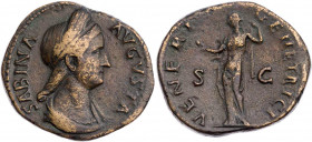 RÖMISCHE KAISERZEIT
Sabina, Gemahlin des Hadrianus, 117-138 n. Chr. AE-Dupondius 137-138 n. Chr. Rom Vs.: SABINA AVGVSTA, drapierte Büste mit Haarban...