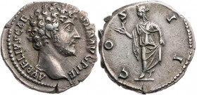 RÖMISCHE KAISERZEIT
Marcus Aurelius als Caesar, 139-161 n. Chr. AR-Denar 145-147 n. Chr. Rom Vs.: AVRELIVS CAE-SAR AVG PII F, Kopf n. r., Rs.: CO-S I...