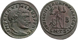 RÖMISCHE KAISERZEIT
Maximinus II. Daia, 310-313 n. Chr. AE-Follis 312 n. Chr. Thessalonica, 2. Offizin Vs.: IMP C MAXIMINVS P F AVG, Kopf mit Lorbeer...