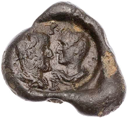 Maximinus I. Thrax mit Maximus Caesar, 236-238 n. Chr. Bleiplombe Vs.: P-E-R-[P]...