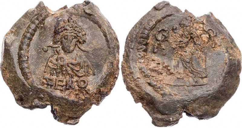 Zeno, Augustus, 474-491 n. Chr. Bleisiegel Vs.: drapierte Büste mit Trifolium-Di...