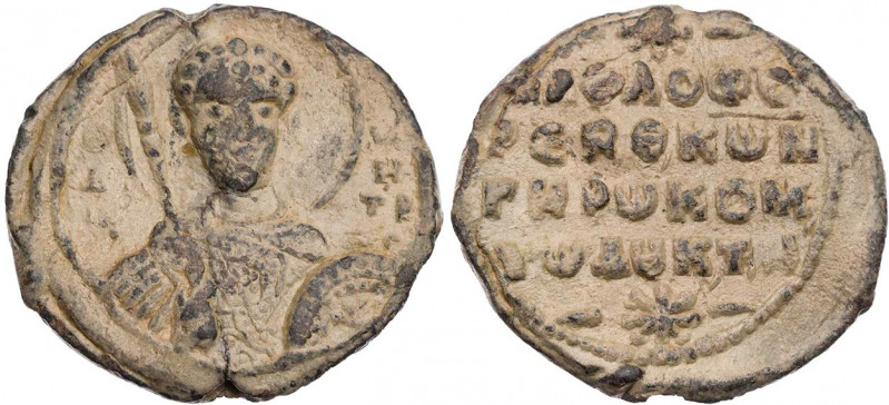 Konstantinos Dukitzes, Gerokomos, um 1025-1075. Bleisiegel Vs.: Büste des hl. De...