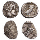 Lot, griechische Münzen ATTIKA, Athen: Tetradrachmen des 5. und 4. Jhs. v. Chr. 2 Stück ein Stück etwas belegt und mit Prüfhieb, sonst fast ss bis ss...