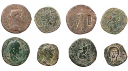 Lot, römische Münzen Sesterzen des Claudius, Kopf / Spes, mit Gegenstempel NCAPR (RIC 99); Marcus Aurelius, Kopf / Annona (RIC 1218); Geta Augustus, B...