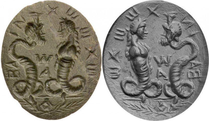 GEMMEN UND SIEGELSTEINE
 Intaglio Jaspis, grün, opak, hochoval, flach, magische...