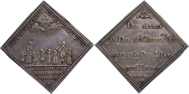 AUGSBURG STADT
 Klippenförmige Silbermedaille 1704 (Chronogramm) v. G. F. Nürnb...