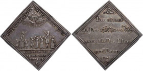 AUGSBURG STADT
 Klippenförmige Silbermedaille 1704 (Chronogramm) v. G. F. Nürnberger Auf das Kinderfriedensfest nach der Schlacht bei Höchstädt, Vs.:...