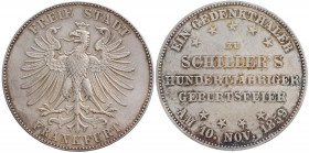 FRANKFURT STADT
 Vereinstaler 1859 Auf den 100. Geburtstag Schillers AKS 43; J. 50; Thun 139. berieben, kl. Kratzer, vz