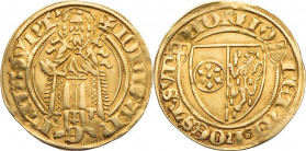 MAINZ ERZBISTUM
Johann II. von Nassau, 1397-1419. Goldgulden o. J. (1414-1417) Höchst Vs.: Johannes der Täufer steht v. v., Rs.: gespaltener Wappensc...