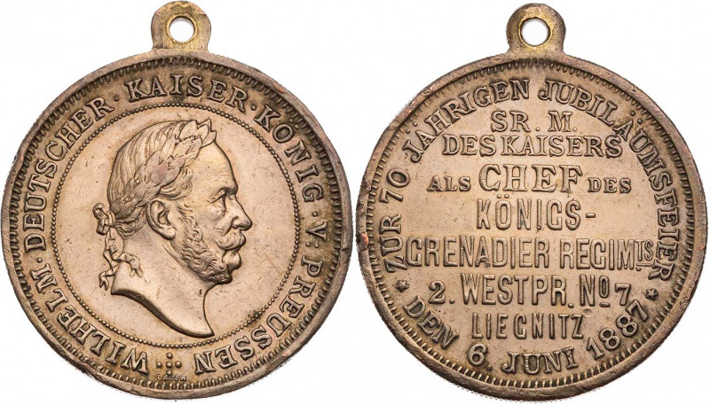 SCHLESIEN LIEGNITZ, STADT
 Tragbare versilberte Bronzemedaille 1887 bei Lauer A...