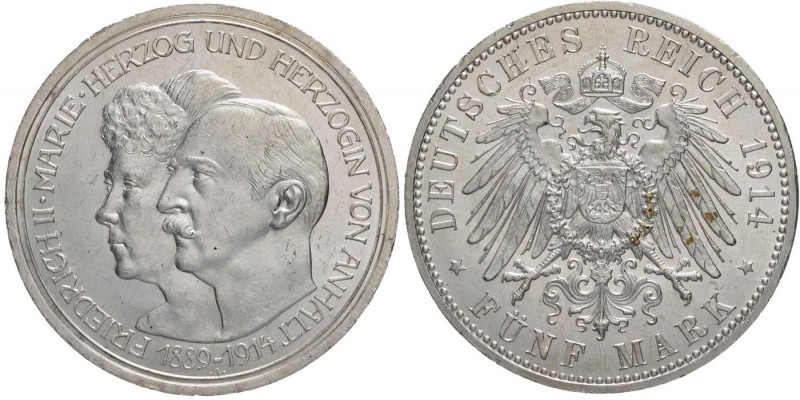 REICHSSILBERMÜNZEN ANHALT
Friedrich II., 1904-1918. 5 Mark 1914 A Zur Silbernen...