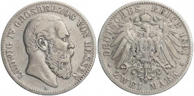 REICHSSILBERMÜNZEN HESSEN
Ludwig IV., 1877-1892. 2 Mark 1891 A J. 70. s