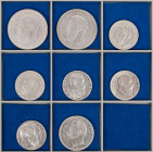 KAISERREICH
 Lot Silbermünzen BADEN: 2 x 5 Mark, 1 x 3 Mark, 5 x 2 Mark J. 26, 27, 27F, 28, 30, 32, 34, 39. 8 Stück J. 27F mit nachgraviertem Rand, s...