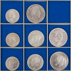 KAISERREICH
 Lot Silbermünzen BAYERN: 3 x 5 Mark, 2 x 3 Mark, 3 x 2 Mark J. 41, 42, 45, 46, 47, 51, 52, 53. 8 Stück z. T. mit stärkeren Kratzern, mei...