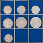 KAISERREICH
 Lot Silbermünzen BREMEN: 1 x 2 Mark; HAMBURG: 1 x 5 Mark, 1 x 3 Mark, 2 x 2 Mark; HESSEN: 1 x 5 Mark, 1 x 2 Mark J. 59, 61, 62, 63, 64, ...