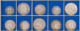 KAISERREICH
 Lot Silbermünzen PREUSSEN: 2 Mark 1876 A, 5 Mark 1888 A (Broschierspur), 3 Mark 1909 A, 2 Mark 1901, 5 Mark 1913 A; SACHSEN: 5 Mark 1894...