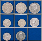 KAISERREICH
 Lot Silbermünzen SACHSEN: 3 x 5 Mark, 2 x 3 Mark, 3 x 2 Mark J. 122, 124, 125, 129, 130, 134, 135, 140. 8 Stück s-ss, ss, ss-vz