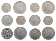 KAISERREICH
 Lot Silbermünzen WÜRTTEMBERG: 2 x 5 Mark, 2 x 3 Mark, 2 x 2 Mark J. 172, 173, 174, 175, 176, 177a. 6 Stück s, ss, ss-vz