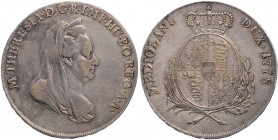 RÖMISCH-DEUTSCHES REICH
Maria Theresia, 1740-1780. Scudo 1778 Mailand Vs.: Brustbild mit Schleier n. r., Rs.: bekröntes Wappen in Zweigen Dav. 1386; ...