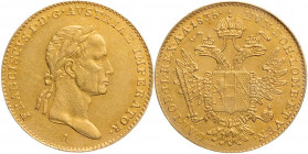KAISERREICH ÖSTERREICH
Franz I., 1804-1835. Dukat 1835 A Wien Fb. 467; Herinek 182; J. 216. 3.48 g. Gold Vs. Kratzer, sonst ss+/vz