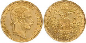 KAISERREICH ÖSTERREICH
Franz Josef I., 1848-1916. Dukat 1866 A Wien Fb. 492; Herinek 129; J. 337. 3.49 g. Gold Vs. feine Kratzer, sonst vz-St