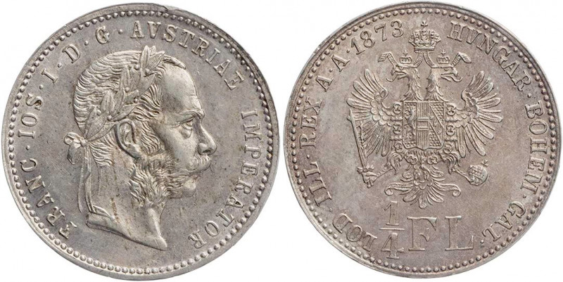 KAISERREICH ÖSTERREICH
Franz Josef I., 1848-1916. 1/4 Gulden 1873 o. Mzz. Wien ...