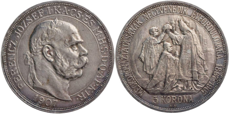 KAISERREICH ÖSTERREICH
Franz Josef I., 1848-1916. 5 Kronen 1907 KB Kremnitz Auf...