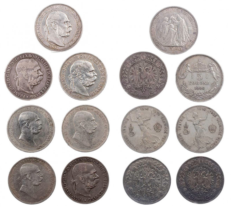 KAISERREICH
 Lot Silbermünzen Franz Josef I., 1848-1916, 5 Kronen 1900 (2), 190...