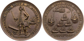 GROSSBRITANNIEN / IRLAND VEREINIGTES KÖNIGREICH
George II., 1727-1760. Bronzemedaille o. J. (1739/1740) ohne Signatur Auf die Eroberung von Portobell...